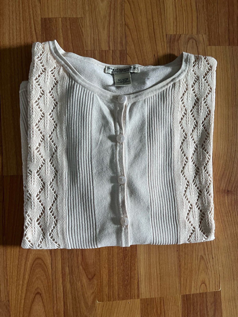 Vintage-Inspired Cream Knit Button-Front Women's Sweater